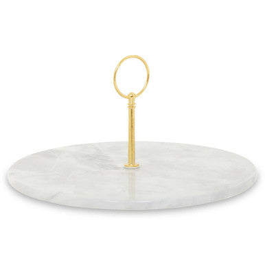 Orsina Grey Marble Cake Stand with Gold Handle – Round Serving Platter