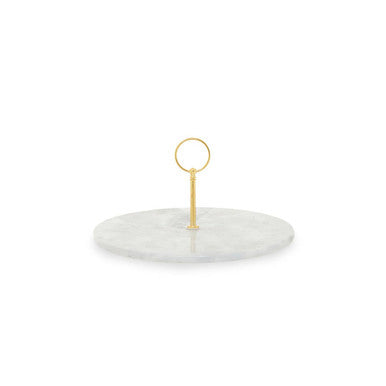 Orsina Grey Marble Cake Stand with Gold Handle – Round Serving Platter