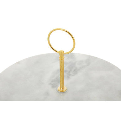 Orsina Grey Marble Cake Stand with Gold Handle – Round Serving Platter