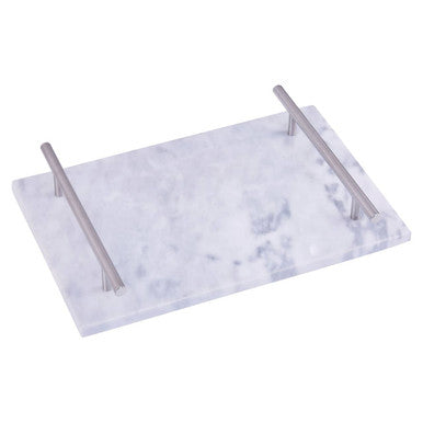 Orsina Grey Marble Serving Board with Silver Handles | 12x18 Rectangular
