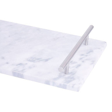 Orsina Grey Marble Serving Board with Silver Handles | 12x18 Rectangular