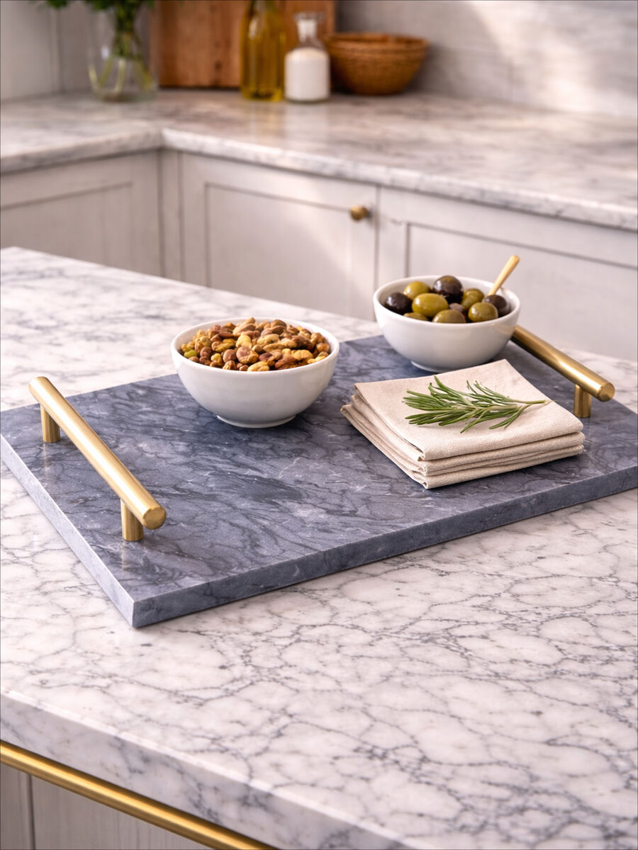 Orsina Marmore Black Marble Serving Board with Gold Handles