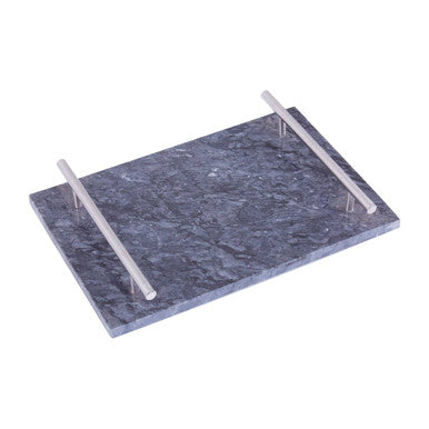 Orsina Black Marble Serving Board with Silver Handles – 12 Inch Tray