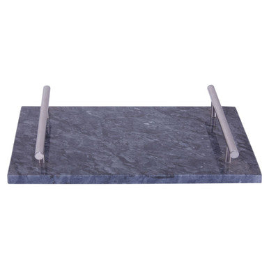 Orsina Black Marble Serving Board with Silver Handles – 12 Inch Tray