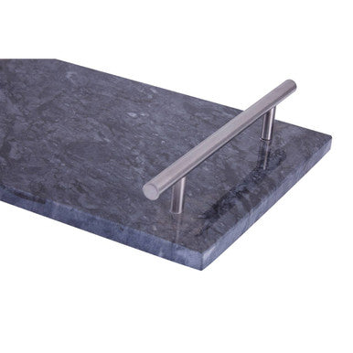 Orsina Black Marble Serving Board with Silver Handles – 12 Inch Tray