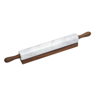 Orsina Kindia White Marble Rolling Pin with Wooden Stand for Baking