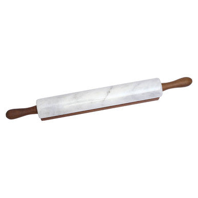 Orsina Kindia White Marble Rolling Pin with Wooden Stand for Baking