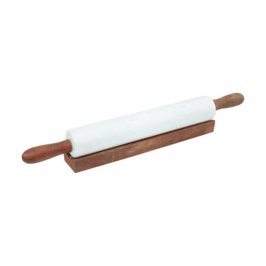 Orsina Kindia White Marble Rolling Pin with Wooden Stand for Baking