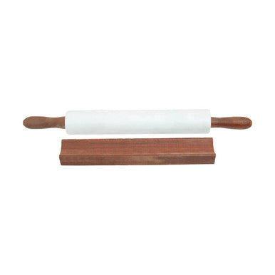 Orsina Kindia White Marble Rolling Pin with Wooden Stand for Baking
