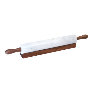 Orsina Kindia White Marble Rolling Pin with Wooden Stand for Baking