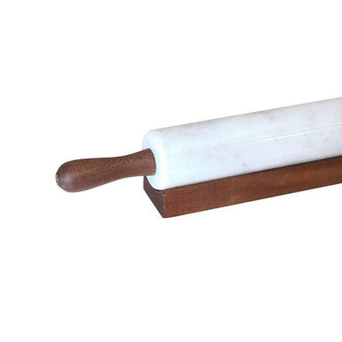Orsina Kindia White Marble Rolling Pin with Wooden Stand for Baking