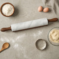 Orsina Kindia White Marble Rolling Pin with Wooden Stand for Baking
