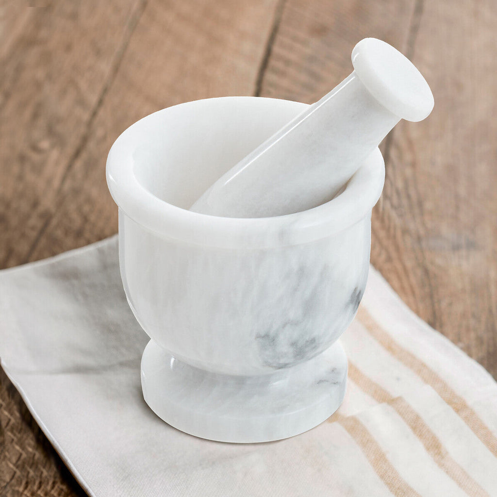 Orsina Salerno White Marble Mortar and Pestle Set for Spices