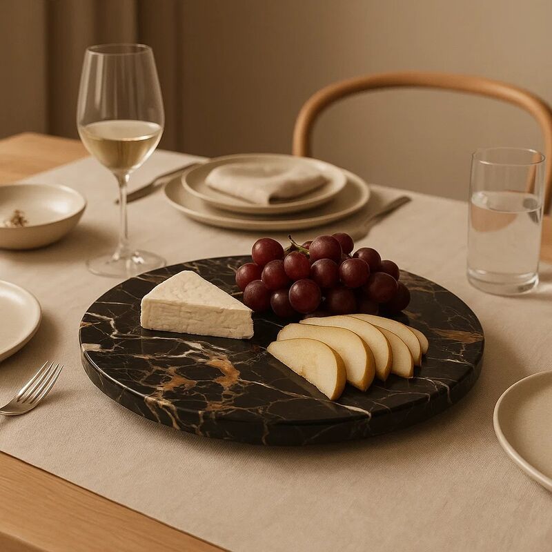 Orsina Marmore Black and Gold Marble Lazy Susan – Rotating Serving Tray