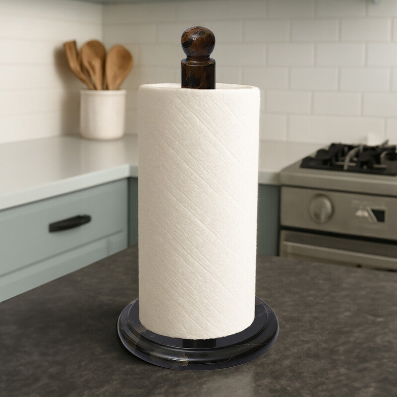 Orsina Marmore Black and Gold Marble Kitchen Roll Holder - Weighted Base