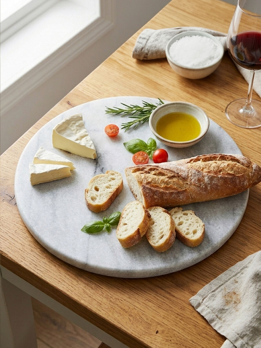 Orsina Salerno White Marble Round Chopping and Serving Board