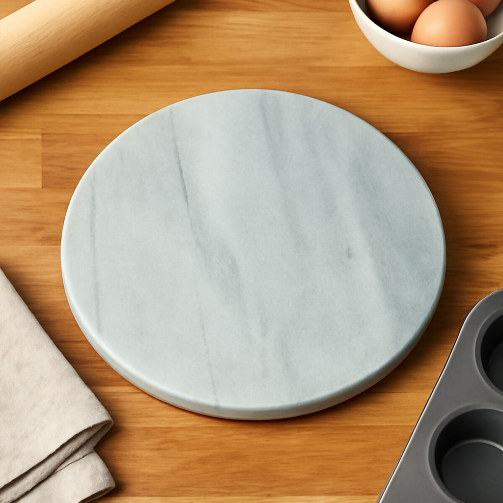 Orsina Salerno White Marble Round Chopping and Serving Board