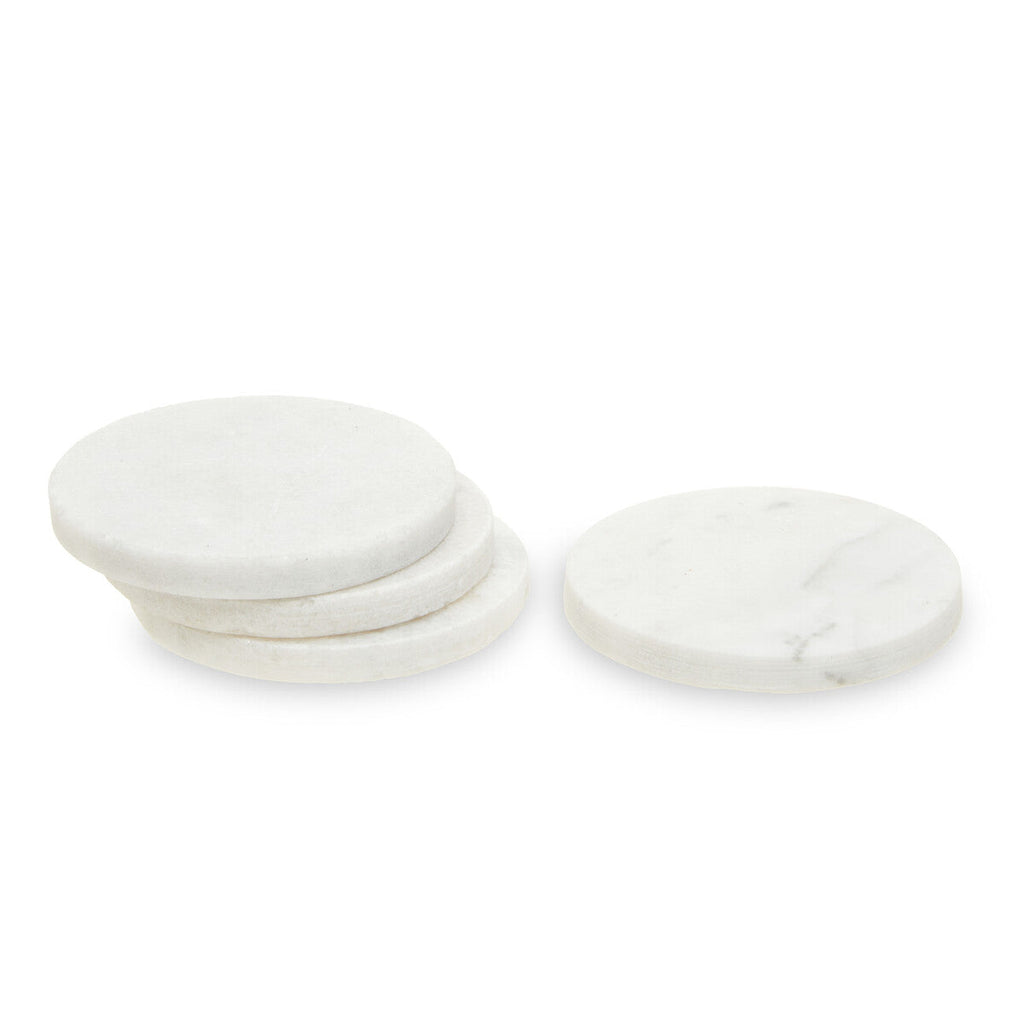 Orsina Kindia White Marble Round Coasters – Set of 4 Drink Coasters