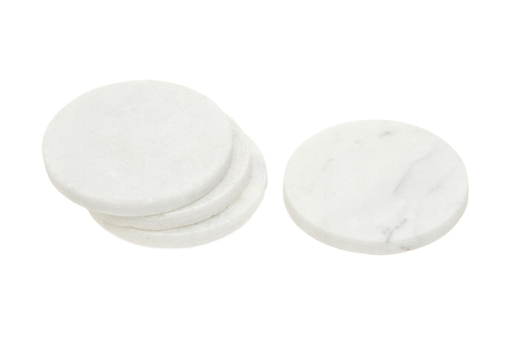 Orsina Kindia White Marble Round Coasters – Set of 4 Drink Coasters