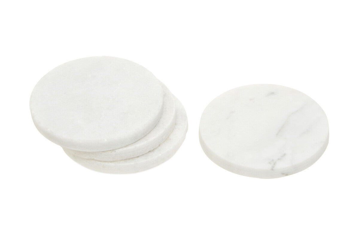 Orsina Kindia White Marble Round Coasters – Set of 4 Drink Coasters