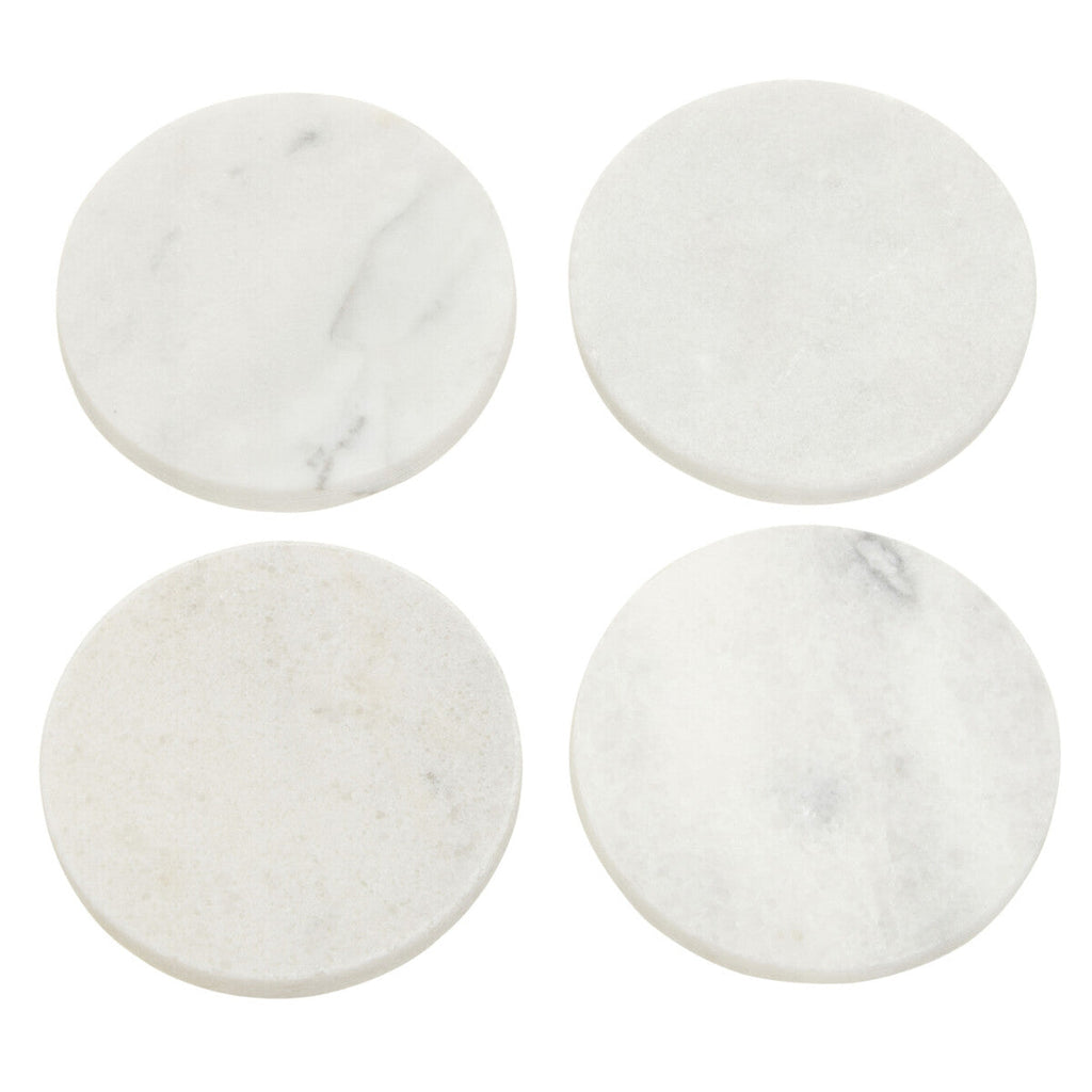 Orsina Kindia White Marble Round Coasters – Set of 4 Drink Coasters