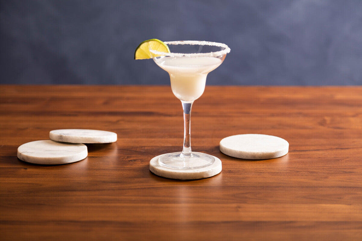 Orsina Kindia White Marble Round Coasters – Set of 4 Drink Coasters