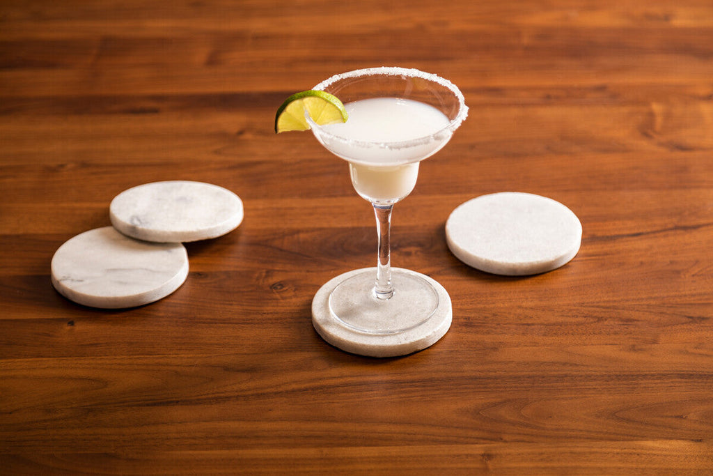 Orsina Kindia White Marble Round Coasters – Set of 4 Drink Coasters