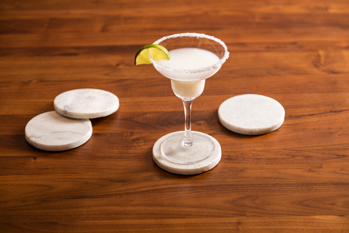 Orsina Kindia White Marble Round Coasters – Set of 4 Drink Coasters