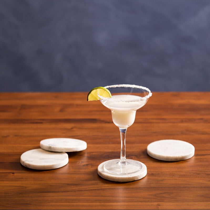 Orsina Kindia White Marble Round Coasters – Set of 4 Drink Coasters