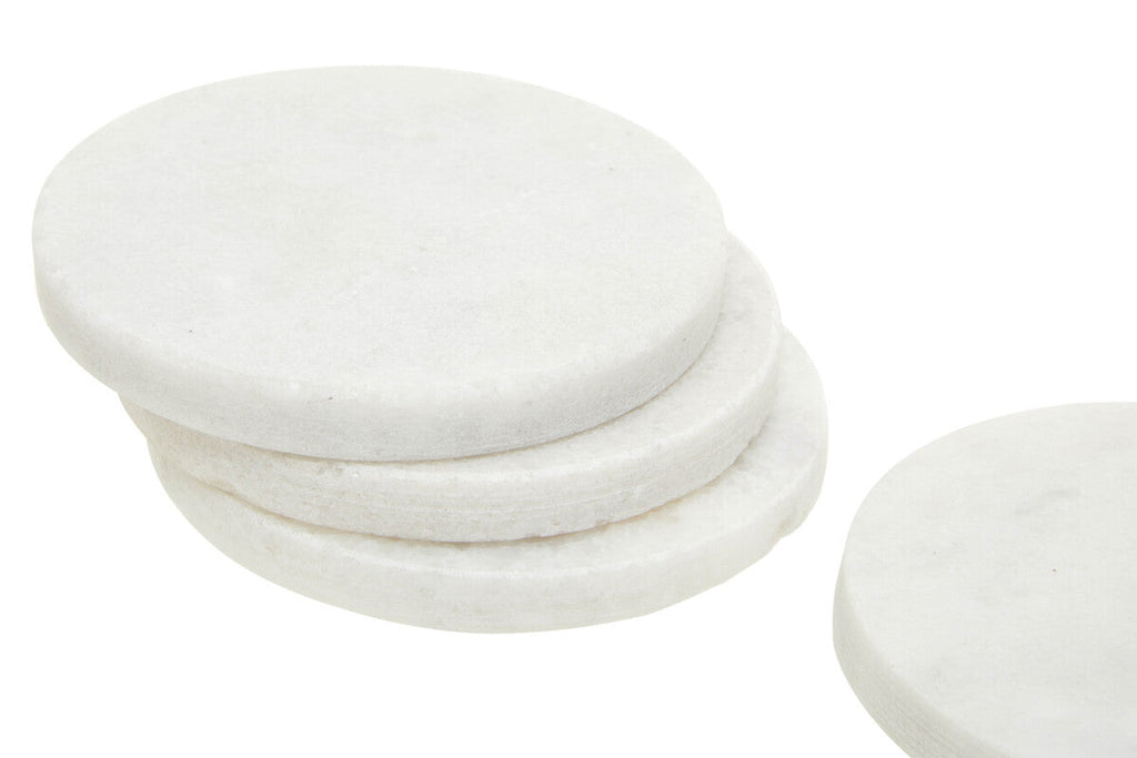 Orsina Kindia White Marble Round Coasters – Set of 4 Drink Coasters