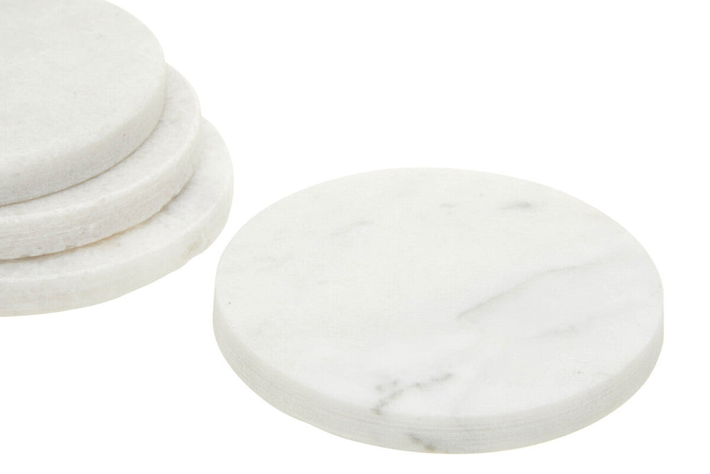 Orsina Kindia White Marble Round Coasters – Set of 4 Drink Coasters