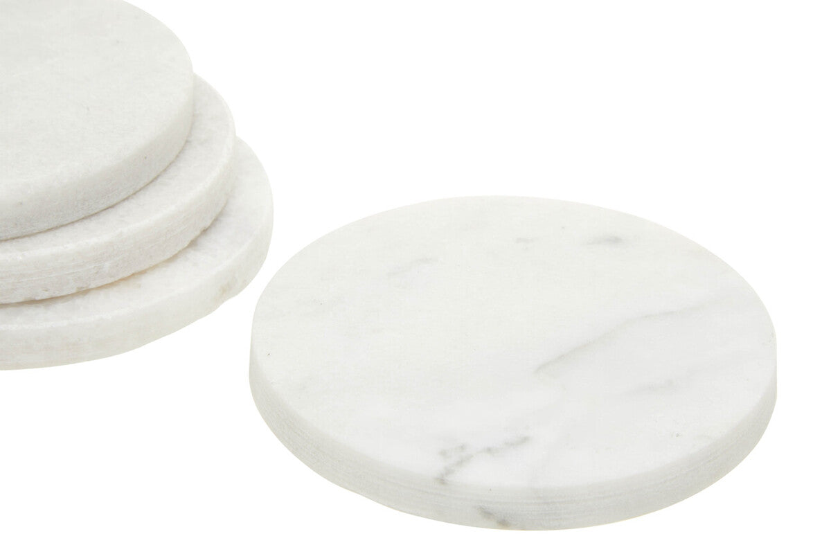 Orsina Kindia White Marble Round Coasters – Set of 4 Drink Coasters