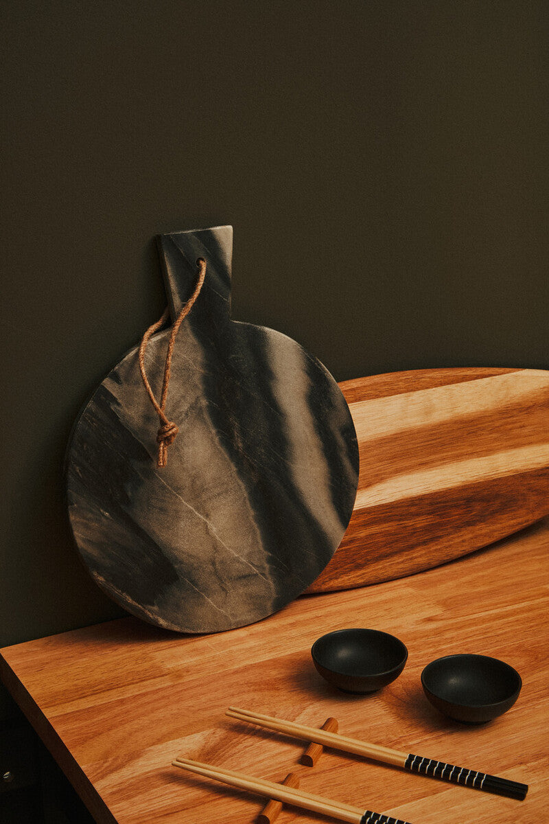 Orsina Grey Marble Round Serving Board – Paddle Charcuterie Platter