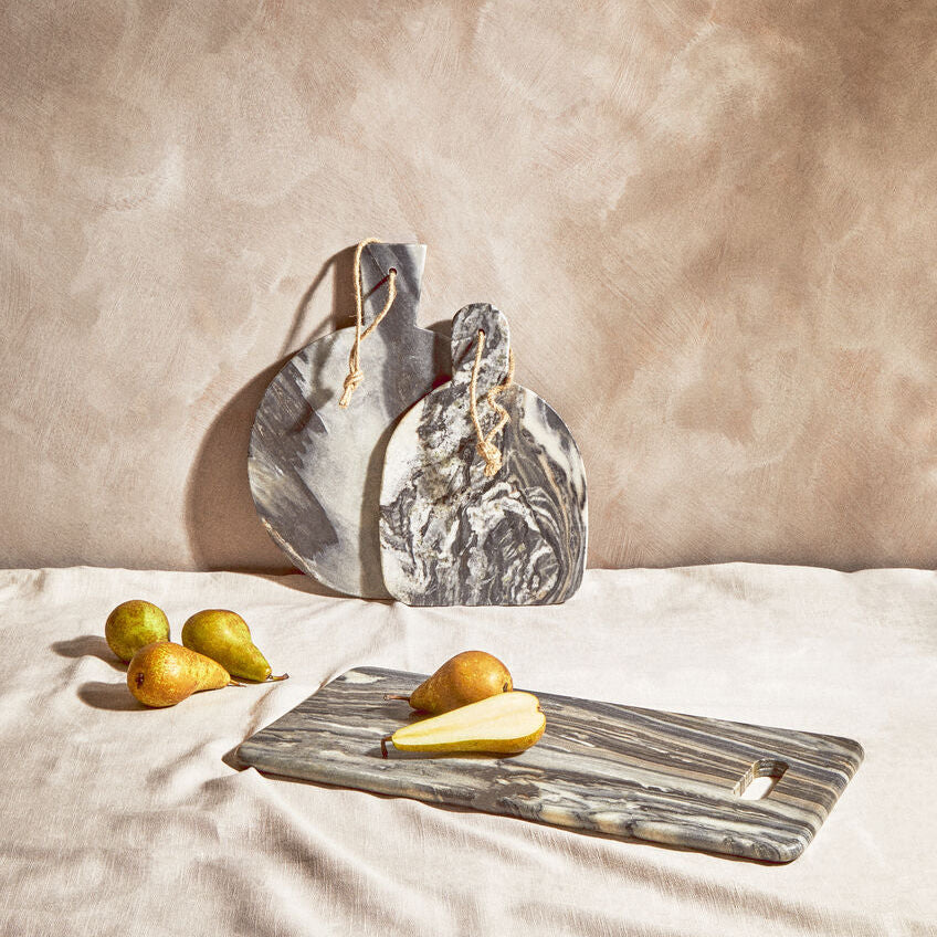 Orsina Grey Marble Round Serving Board – Paddle Charcuterie Platter