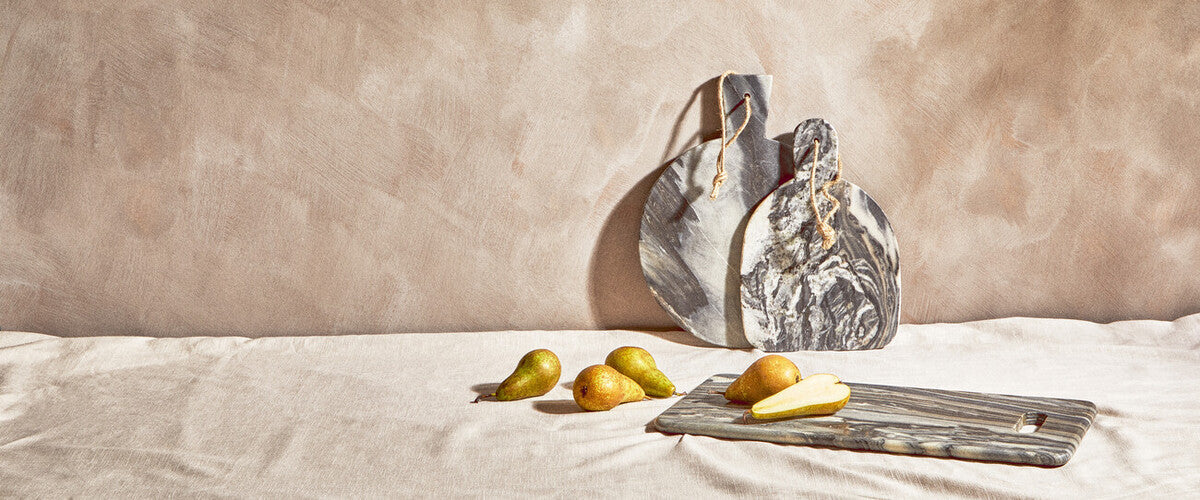 Orsina Grey Marble Round Serving Board – Paddle Charcuterie Platter