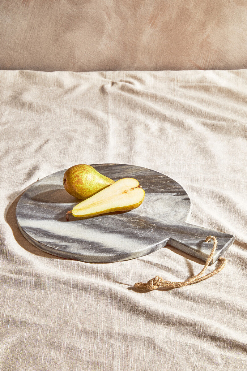 Orsina Grey Marble Round Serving Board – Paddle Charcuterie Platter