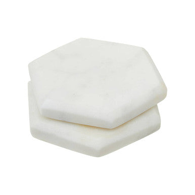 Orsina White Marble Hexagonal Coasters – Set of 4 Modern Stone Coasters