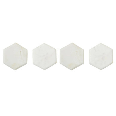 Orsina White Marble Hexagonal Coasters – Set of 4 Modern Stone Coasters