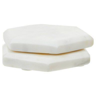 Orsina White Marble Hexagonal Coasters – Set of 4 Modern Stone Coasters