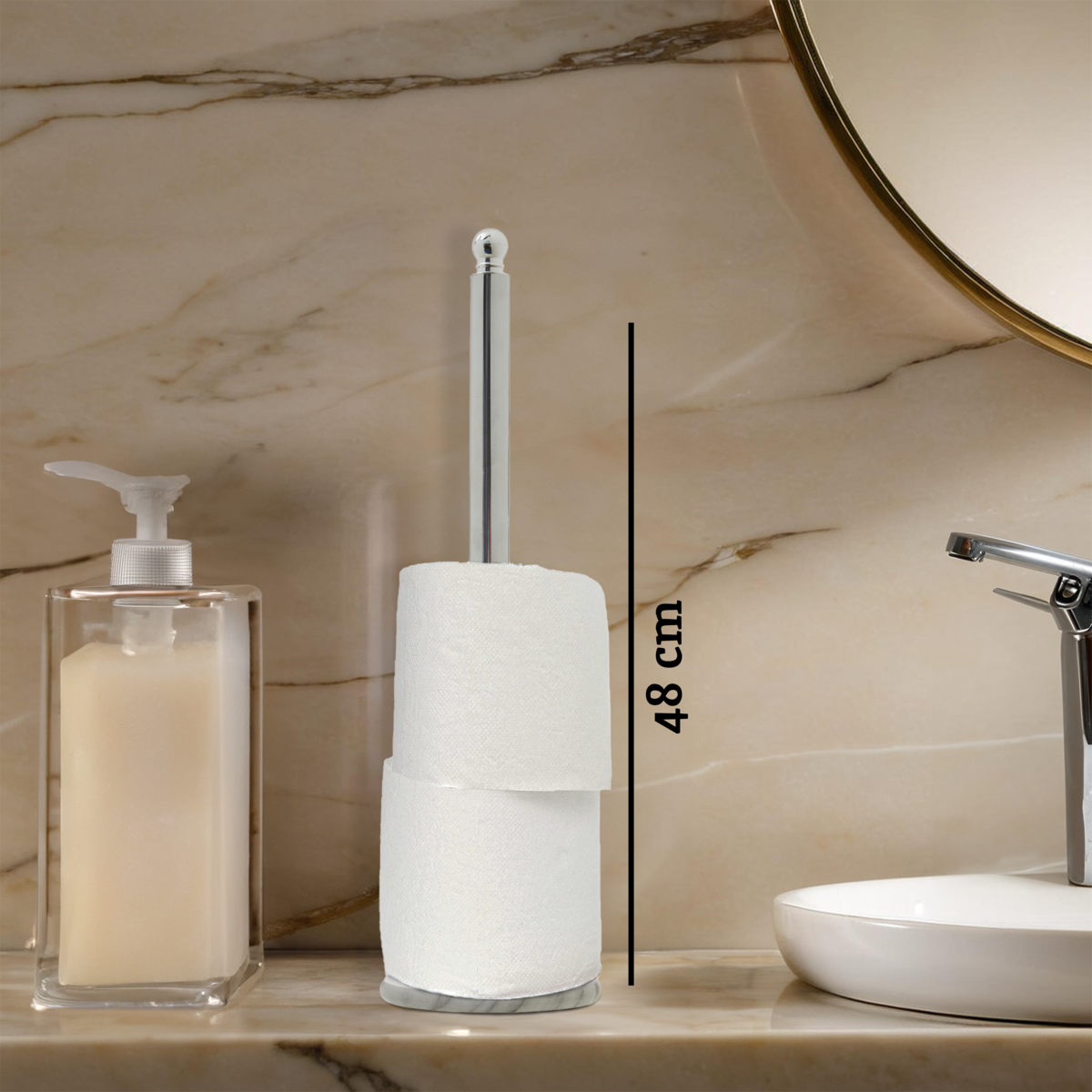 Orsina Linnea Freestanding Toilet Roll Holder – Chrome & White Marble