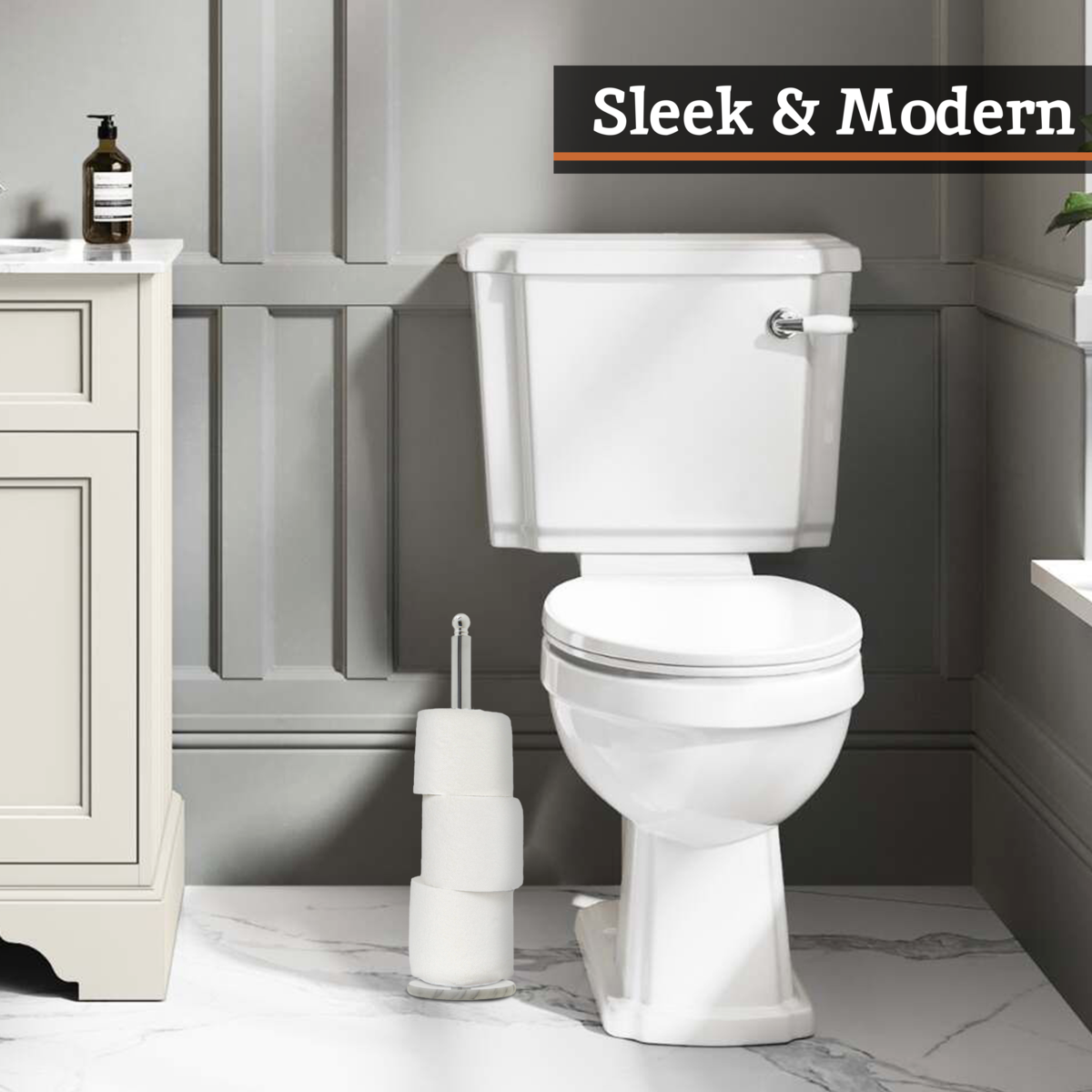 Orsina Linnea Freestanding Toilet Roll Holder – Chrome & White Marble