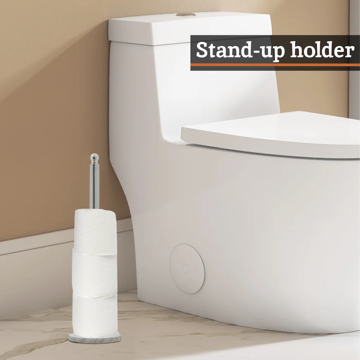 Orsina Linnea Freestanding Toilet Roll Holder – Chrome & White Marble