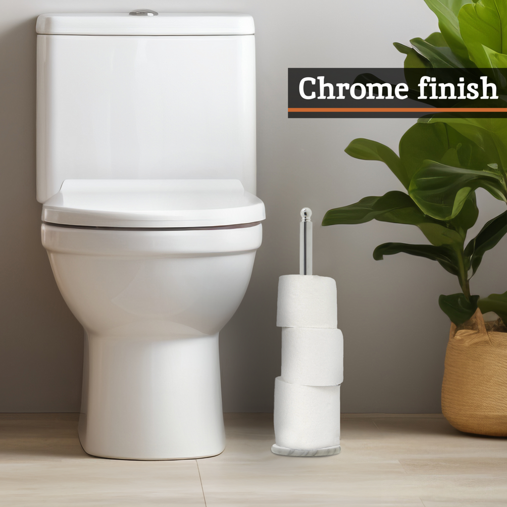 Orsina Linnea Freestanding Toilet Roll Holder – Chrome & White Marble
