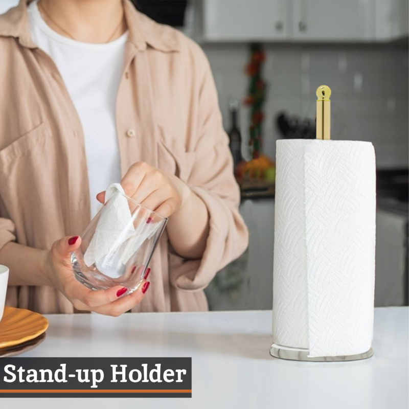 Orsina Gold Paper Towel Holder – Kitchen Roll Stand with Marble Base