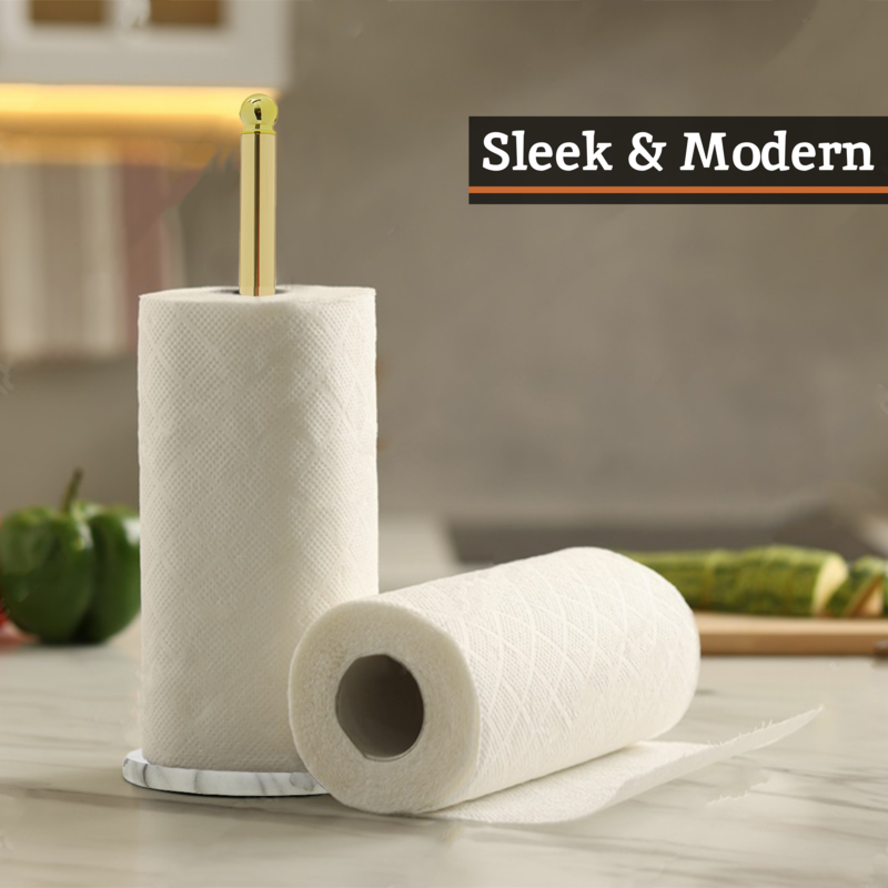 Orsina Gold Paper Towel Holder – Kitchen Roll Stand with Marble Base