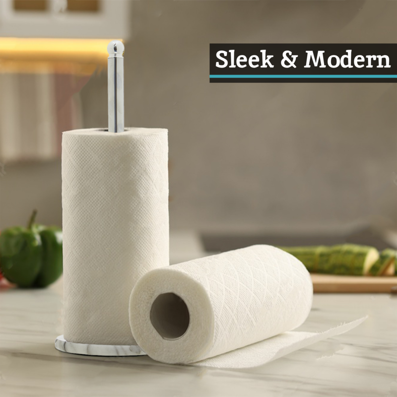 Orsina Delphine Kitchen Roll Holder – Chrome & Marble Paper Towel Stand