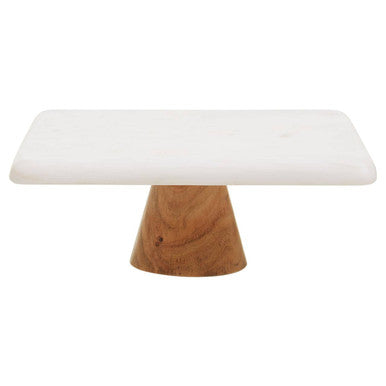Orsina White Marble and Acacia Wood Cake Stand – Elegant Dessert Display