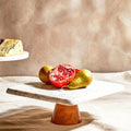 Orsina White Marble and Acacia Wood Cake Stand – Elegant Dessert Display