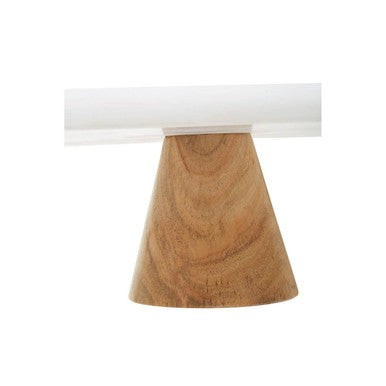 Orsina White Marble and Acacia Wood Cake Stand – Elegant Dessert Display