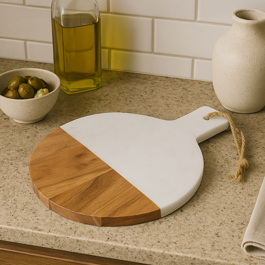 Orsina Large Marble and Acacia Wood Paddle Board | Serving Platter